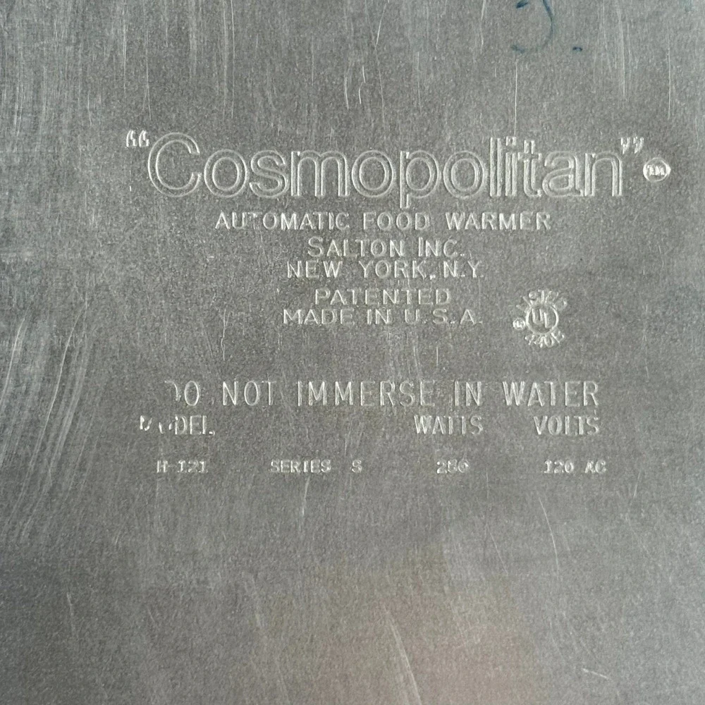Salton Cosmopolitan Food Warmer‎ Vintage Hot Tray Adj Temp Model H-121 *WORKS*